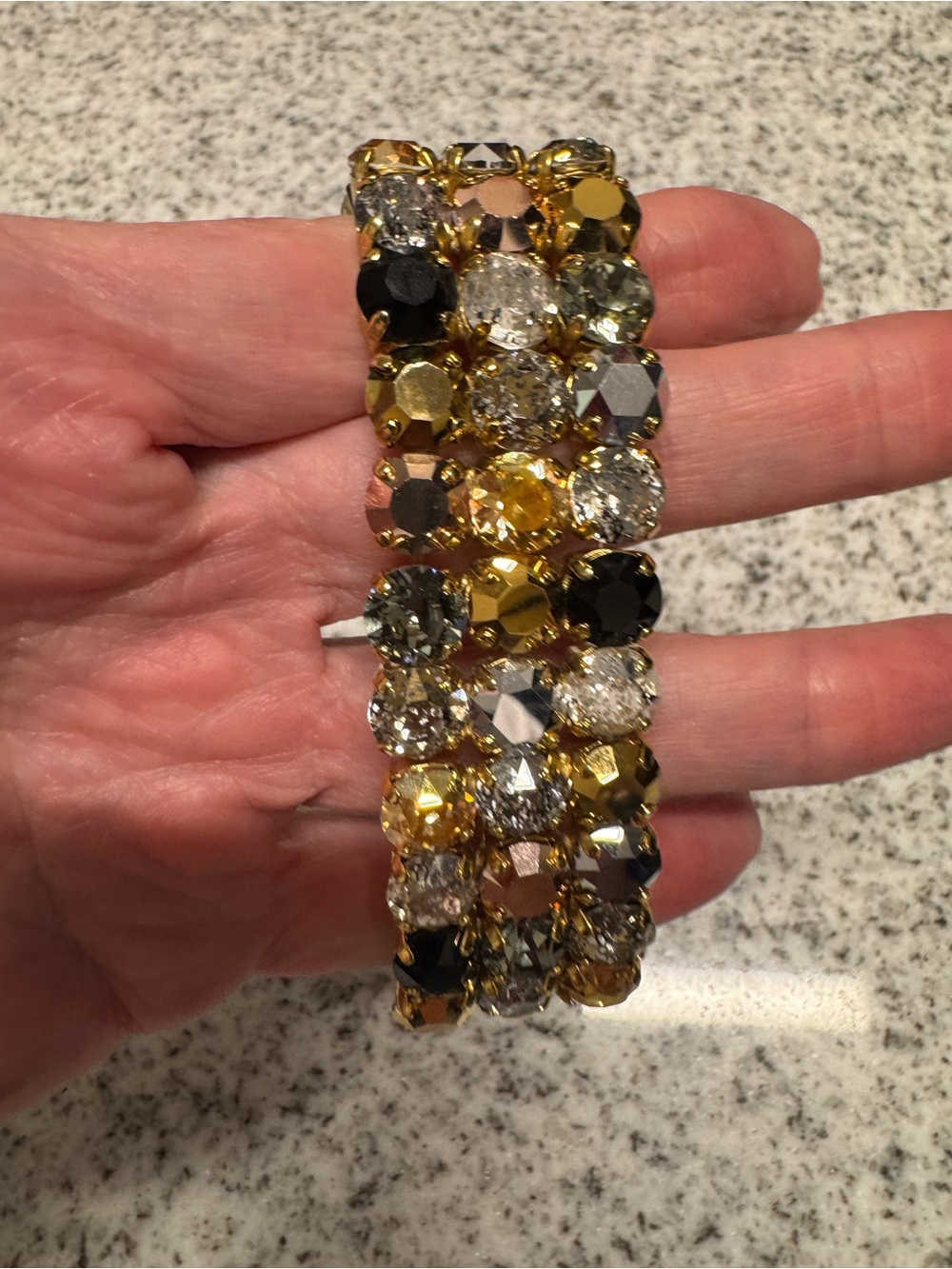 TOVA OLIVIA Gold and Clear Multi-Row Crystal Stretch Bracelet